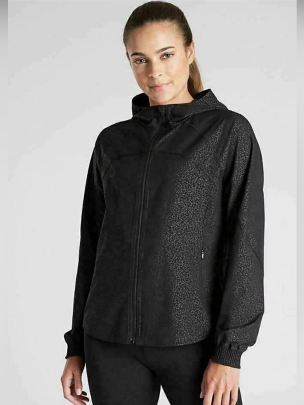 ATHLETA Running Free Printed Jacket Black Cosmos Hooded Running XL - Picture 3 of 15
